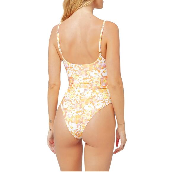 L SPACE Topanga Classic Floral One-Piece Swimsuit Brown Yellow - Picture 8 of 11